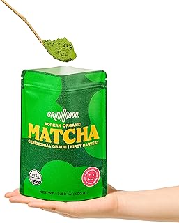 GRIN MOOD Matcha Powder - Organic Ceremonial Green Tea Powder(3.53oz) - Decaffeinated First Harvest Green Tea, Authentic Korean Matcha, Halal, Eco-Friendly Recyclable Package