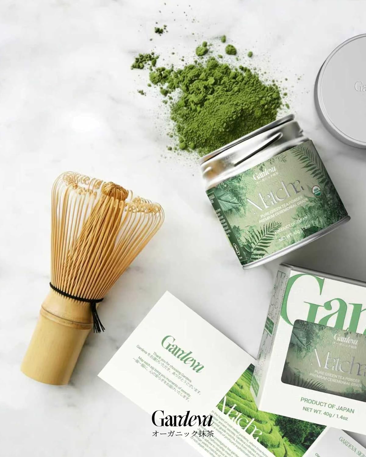 Gardeva Organic Japanese Ceremonial Grade Matcha - 100% Pure Green Tea Powder, USDA Certified, First Harvest, Authentic Origin From Uji, Kyoto (40g / 1.4oz Tin)