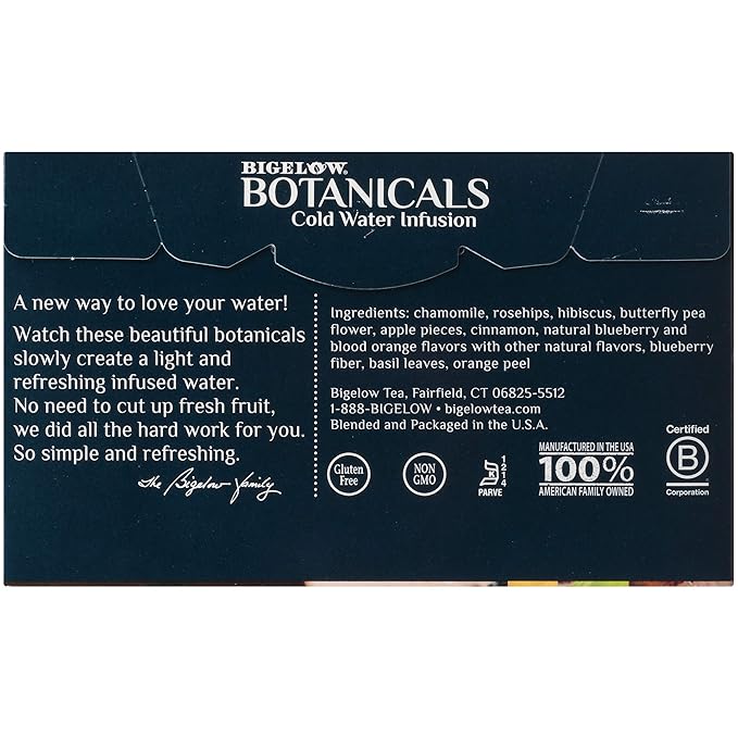 Bigelow Botanicals Cold Water Infusion Blueberry Citrus Basil Tea Bags 18 Count Box (Pack of 3), Herbal Infusion, Caffeine Free, 54 Tea Bags Total
