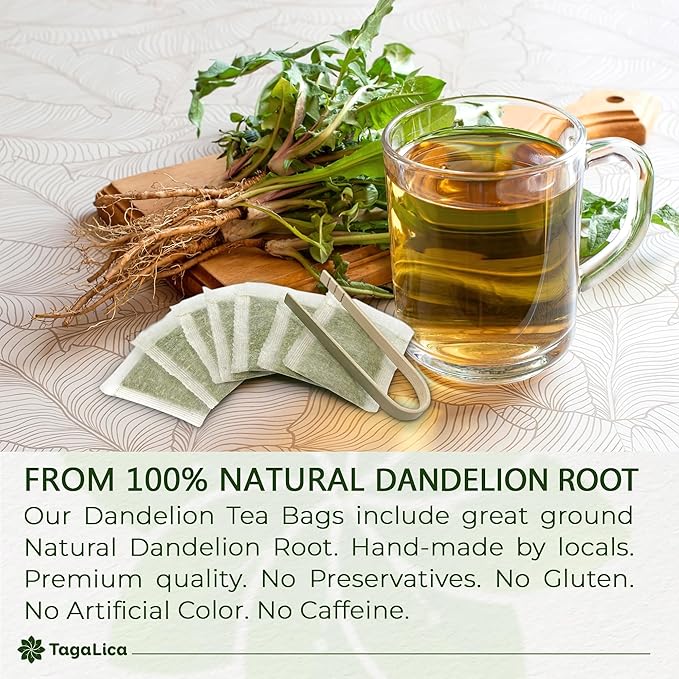 TagalicaTa Premium 55 Dandelion Root Tea Bags, 100% Natural & Pure from Dandelion Root, Eco-Conscious Tea Bags, Herbal Tea. No Sugar, No Caffeine