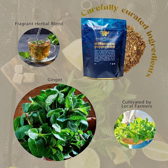 Willamette Peppermint Tea, Organic Loose Leaf Mint Herbal Tea – Soothing, Caffeine-Free – Refreshing Hot or Iced