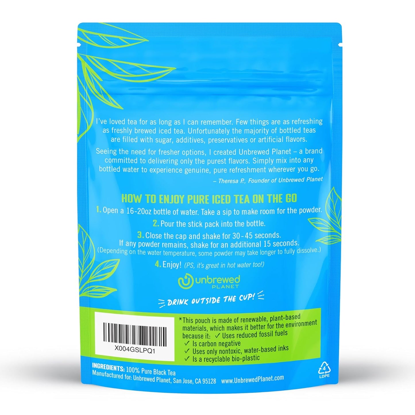 Unbrewed Planet Instant Iced Tea – 100% Pure Black Tea – 10 Single Serve Stick Packs – Unsweetened – Vegan – Gluten Free – On-the-Go for Travel, Work, Outdoors