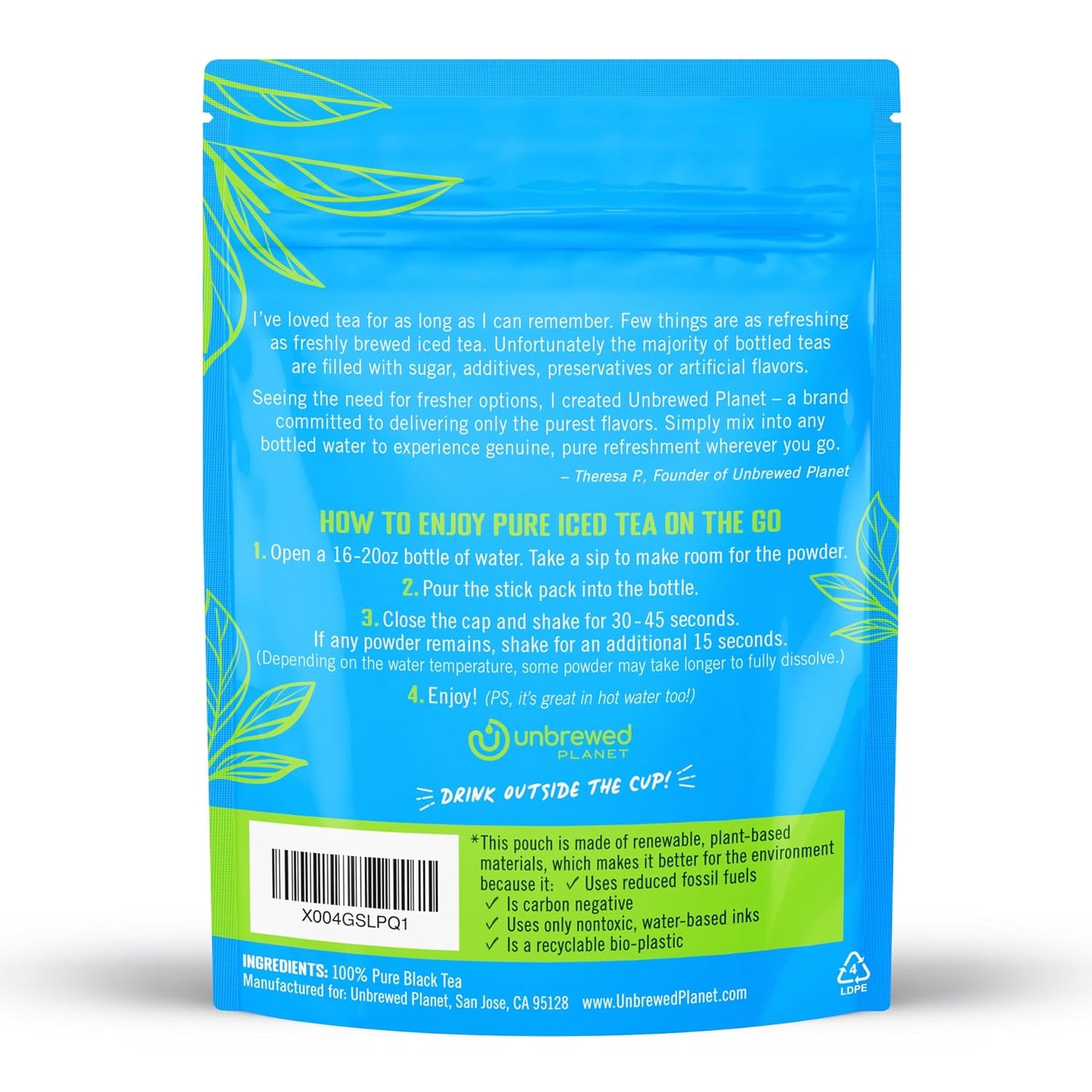 Unbrewed Planet Instant Iced Tea, 100% Black Tea, Unsweetened, 10 Packets