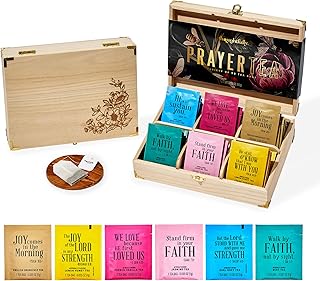 Thoughtfully Gourmet, Christian Prayer Tea Gift Set with Bible Verses, Includes 90 Teas in 6 Flavors in Premium Wooden Box, Religious Gifts for Women, Mom, Sister, Friend