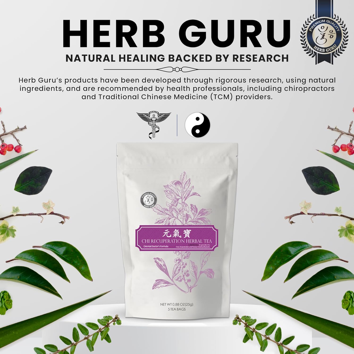 Herb Guru CHI Recuperation Tea Bags | Traditional Herbal Blend With 5 Tea Bags for Daily Balance, Comfort, and Unwinding | No Caffeine Wellness Gifts and Relaxation Gifts for Any Season