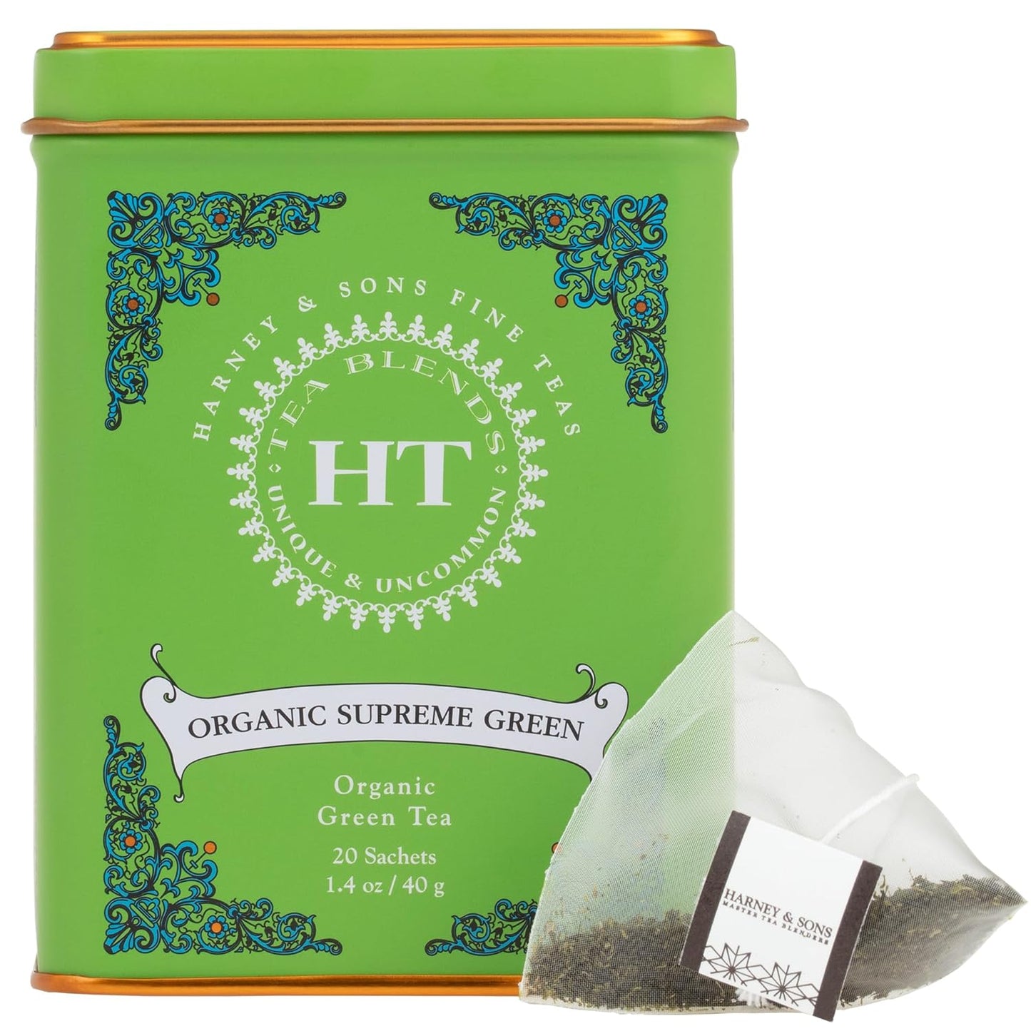 Harney Sons Organic Supreme Green, HT Tin 20 Sachets 1.4 oz 40 g