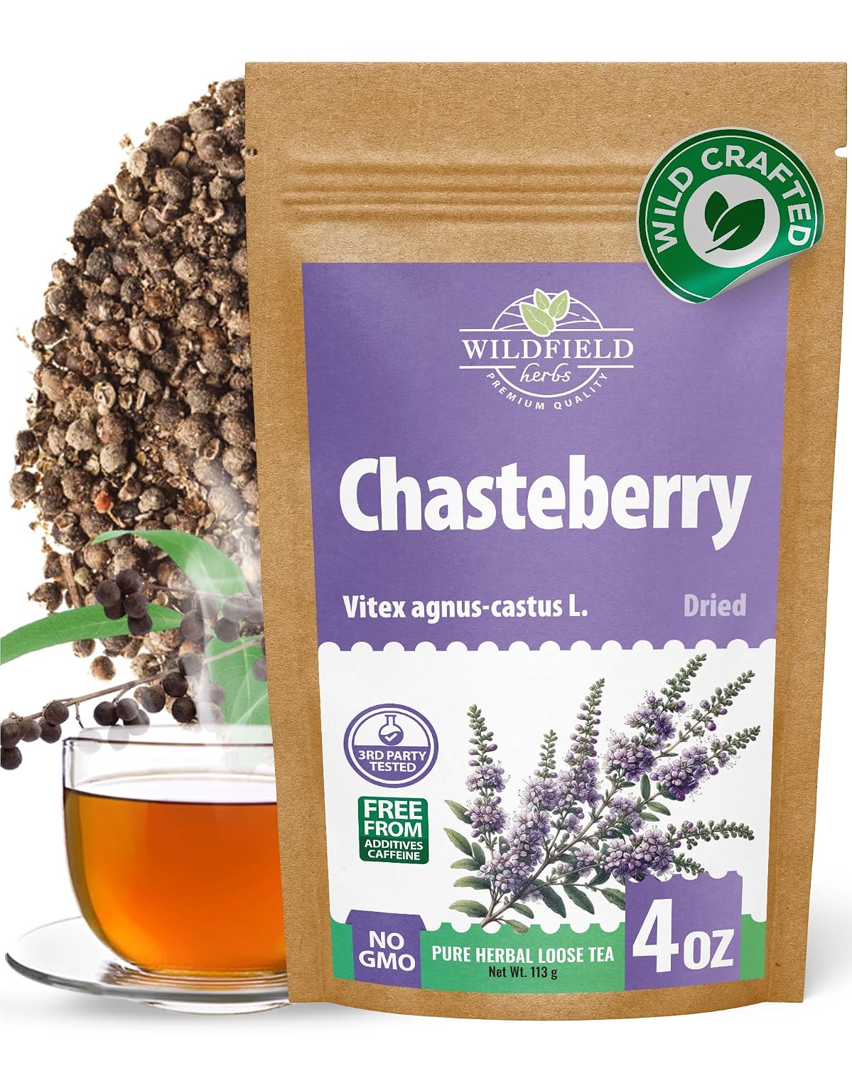4 oz. Chaste Tree Berry Сhasteberry Tea Chaste Tree Berry Tea Herb (Vitex Agnus-Castus) - 113g Herbal Vitex Sauzgatillo