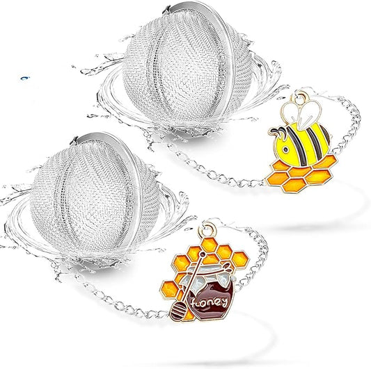 Tea Strainers for Loose Tea, Set of 2 NSTaygate Stainless Steel Tea Ball, Tea infuser with Honeybee & Honey Jar Beehive Charm Pendant Loose Leaf Tea