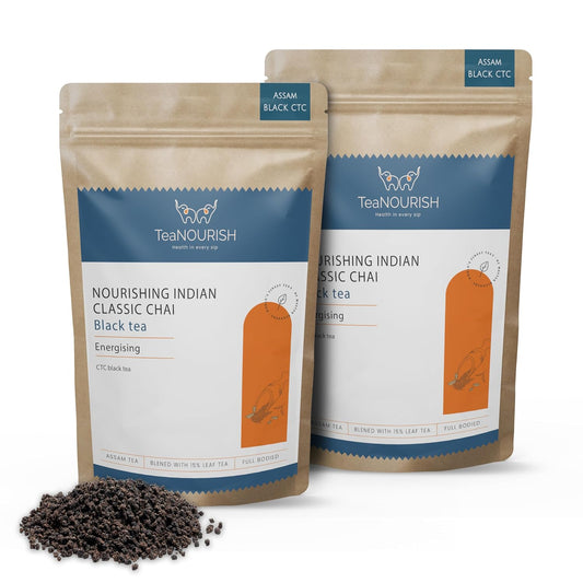 TeaNOURISH Nourishing Indian Classic Chai Tea | Full Bodied Assam CTC Tea Blended with 15% Black Tea Leaves| Freshly Sourced Direct from Origin | 100% NATURAL - 7.05oz/200g (Pack of 2)