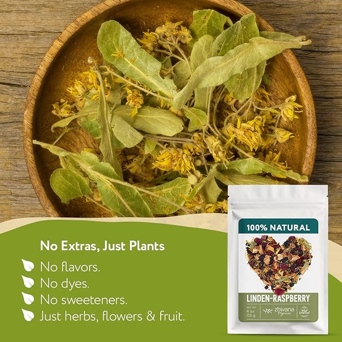 Linden & Raspberry Herbal Tea Loose Leaf – Fruity Tea with Raspberry Leaf & Fruit, Lemon Balm & Elderflower – No Caffeine