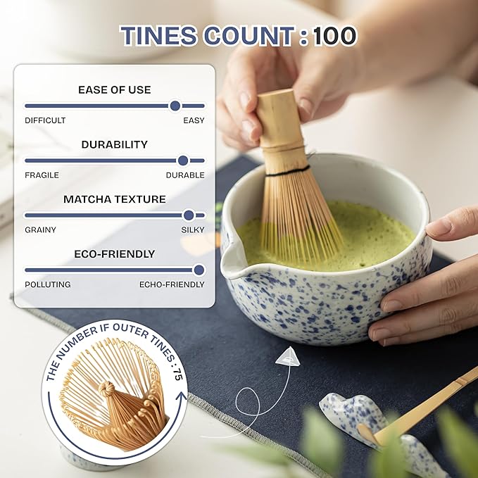 Matcha Whisk Set Black, 8 Pcs Matcha Set with Bowl (Chawan)/Whisk/Holder & Accessories, Matcha Kit for Ceremony, Traditional Tea Set for Making Latte, Gift for Family/Friends
