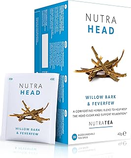 NUTRAHEAD - Migraine Relief Tea | Headache Relief Tea - For Migraine & Tension Headache Relief - Includes Feverfew, Willow Bark & Rhodiola - 20 Enveloped Tea Bags - by Nutra Tea - Herbal Tea
