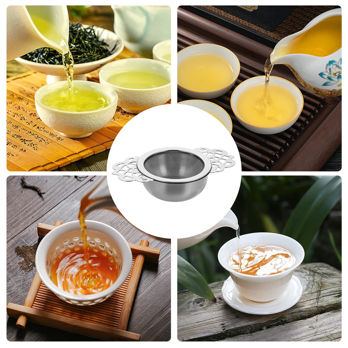 Abeillo 2 Pack Small Fine Mesh Tea Strainers with Bowl, Stainless Steel Loose Tea Infusers Strainers 7 cm Diameter Tea Filter