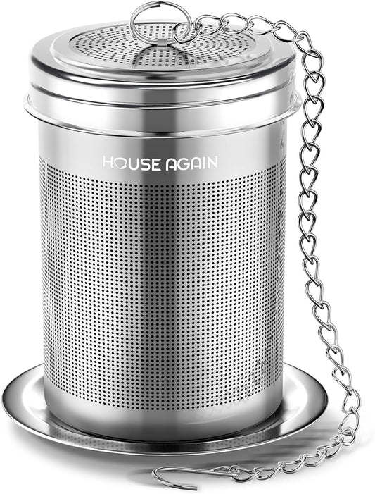 HOUSE AGAIN Tea Infuser, Extra Fine Mesh Tea Strainers for Loose Tea, 18/8 Stainless Steel Tea Strainer with Extended Chain Hook, Tea Steeper for Brew Tea, Spices &amp; Seasonings for Single Cup, 1 Pack