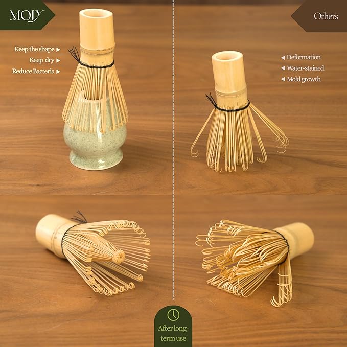 Matcha Set, Handcrafted Bamboo Chasen & Ceramic Bowl, 5 Pcs Matcha Set Whisk and Bowl with Stainless Steel Sifter
