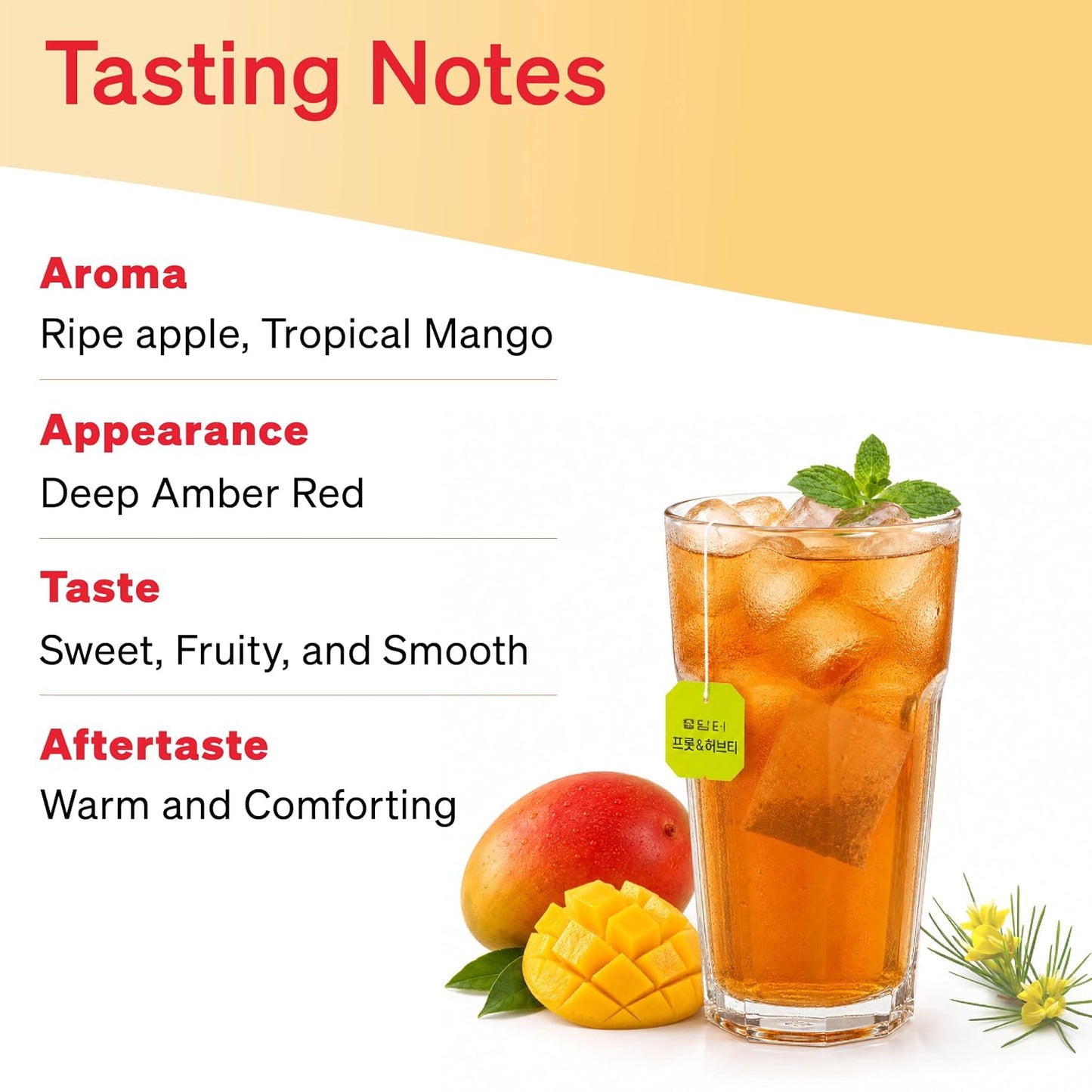 Damtuh Apple Mango Rooibos Cold Brew Tea Bags, Caffeine-Free, 20 Count | Sweet apple and mango with smooth rooibos; zero sugar, zero carbs, sweetened with stevia; cold brew bags