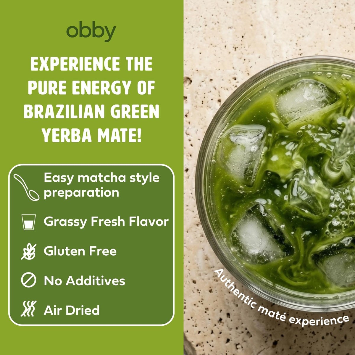 Obby Pure Green Yerba Mate Powder - Matcha Style - 60G
