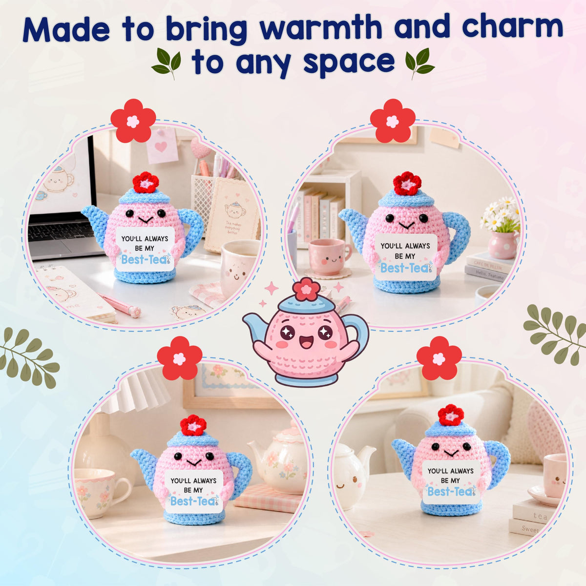 THEGIFTY Best-Tea Friendship Gift for Women Positive Crochet Teapot