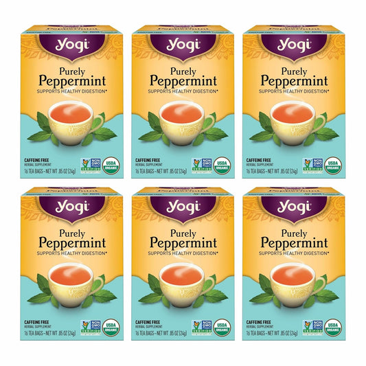 Yogi Tea - Purely Peppermint Tea (6 Pack) - Supports Healthy Digestion - Caffeine Free - 96 Organic Herbal Tea Bags