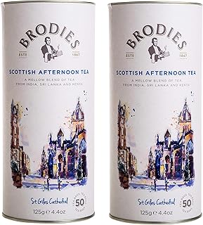 Brodies Tea, Scottish Afternoon Tea, Black Tea Imported from Scotland, Canister of 50 Bags (Pack of 2)