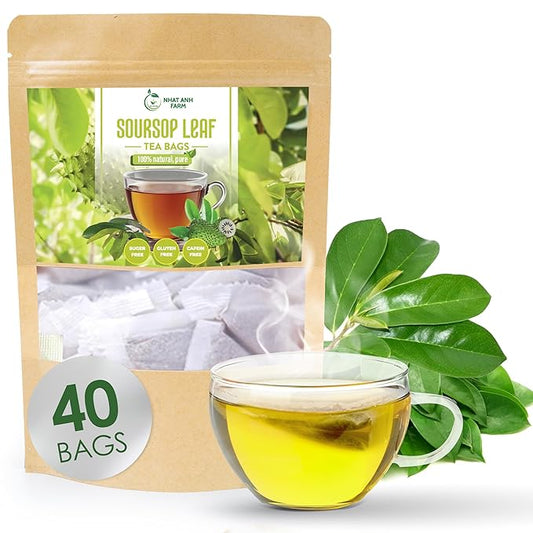 Nhat ANH Farm - Premium Soursop Leaves Tea Bags - Dried Soursop Graviola Leaves 40 Teabags, 2.5g/bag - Sugar/Caffeine/Gluten Free