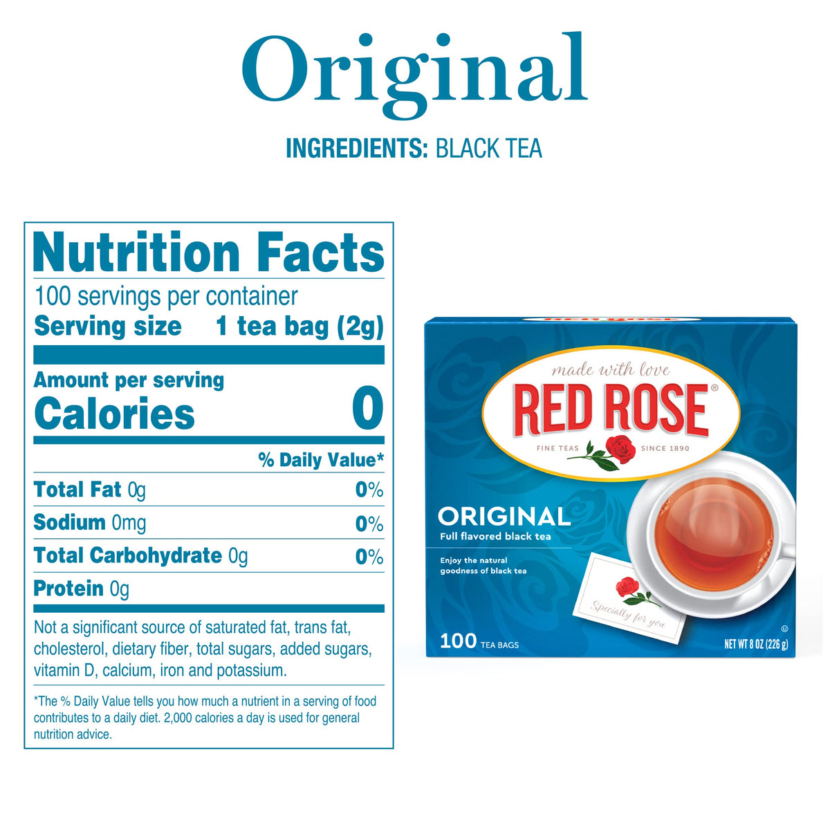 Red Rose Original Black Tea, Full-Flavored Strong Tea, 100 Tea Bags