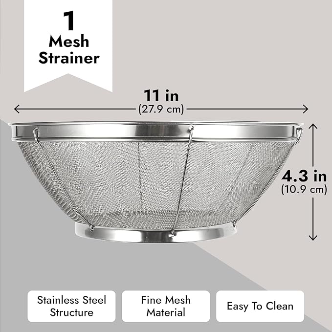 Juvale Fine Mesh Strainer - Stainless Steel Rice Strainer - Ultra-Fine Pasta Colander & Quinoa Sifter