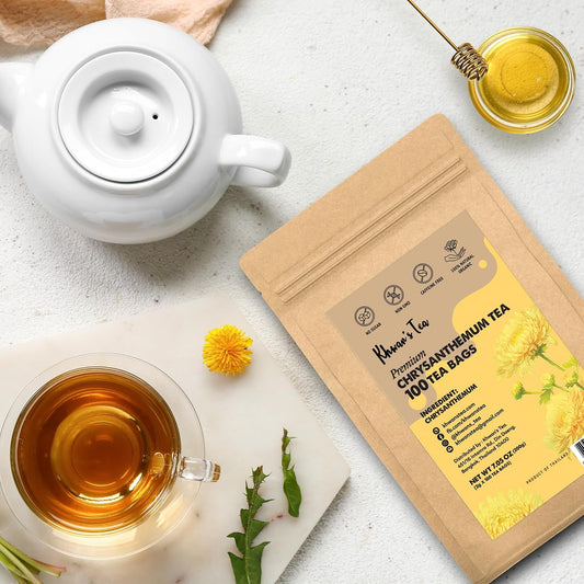 KHWAN'S TEA Organic Chrysanthemum Tea Bags, Caffeine-Free, 100 Count | Organic chrysanthemum tea bags, dried chrysanthemum flower tea, Thai sun-dried whole flowers, USDA Organic, caffeine-free