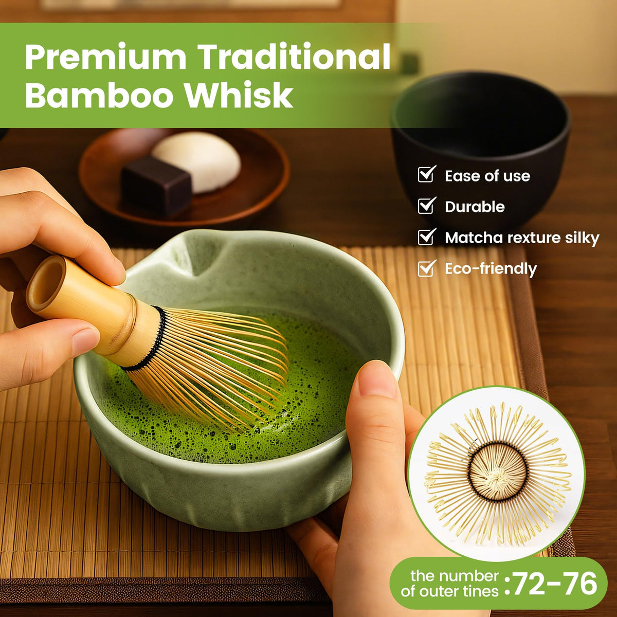 Farielyn-X Matcha Whisk Set, Japanese Tea Set (5pcs) includes Matcha Bowl with Spout (19 oz), Bamboo Whisk, Matcha Scoop
