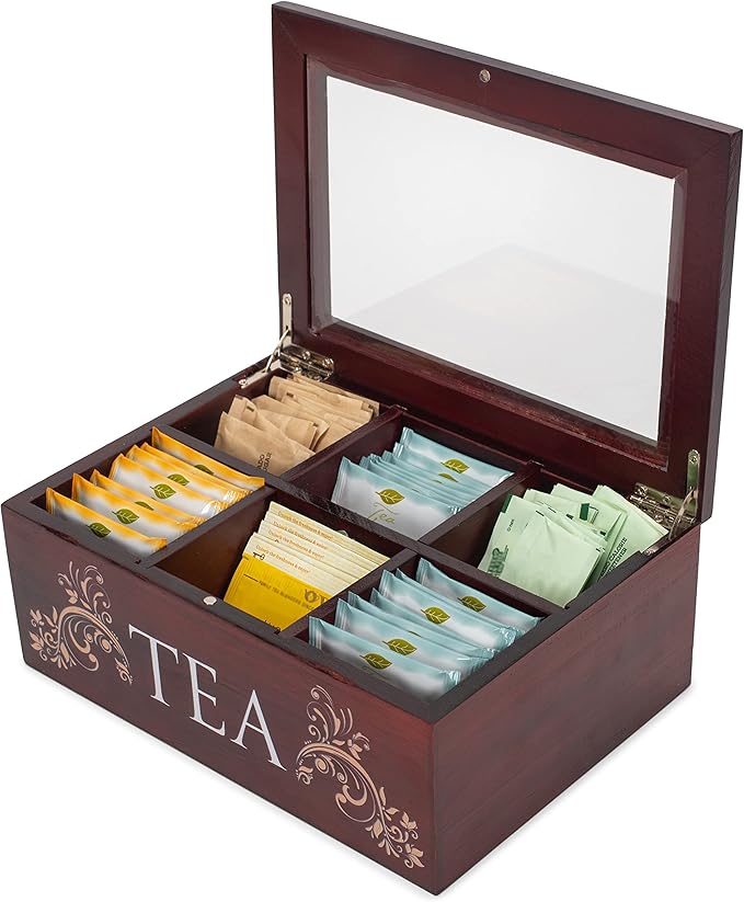 Cottage Garden Tea Cherry Woodgrain 9 x 6.25 Pine Wood Tea Storage Chest