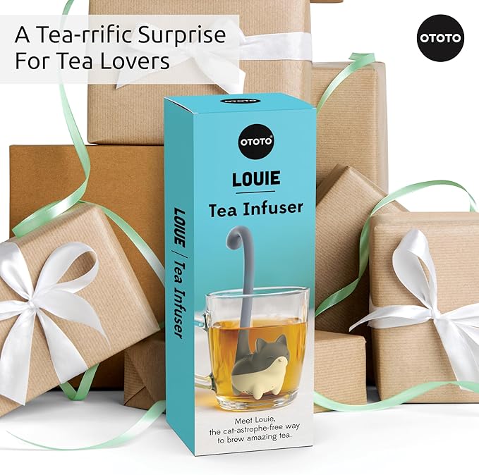 Ototo Louie Cat Tea Infuser - Cats Loose Leaf Steeper & Diffuser, Tea Strainer Accessories, Cute Gifts for Cat Lovers, White Elephant Gifts