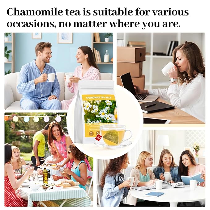 Chamomile Tea Bags, 100% Natural Dried Chamomile Tea Flowers Loose Leaf Premium Herbal Tea No Sugar/Gluten, Caffeine Free-50 Count