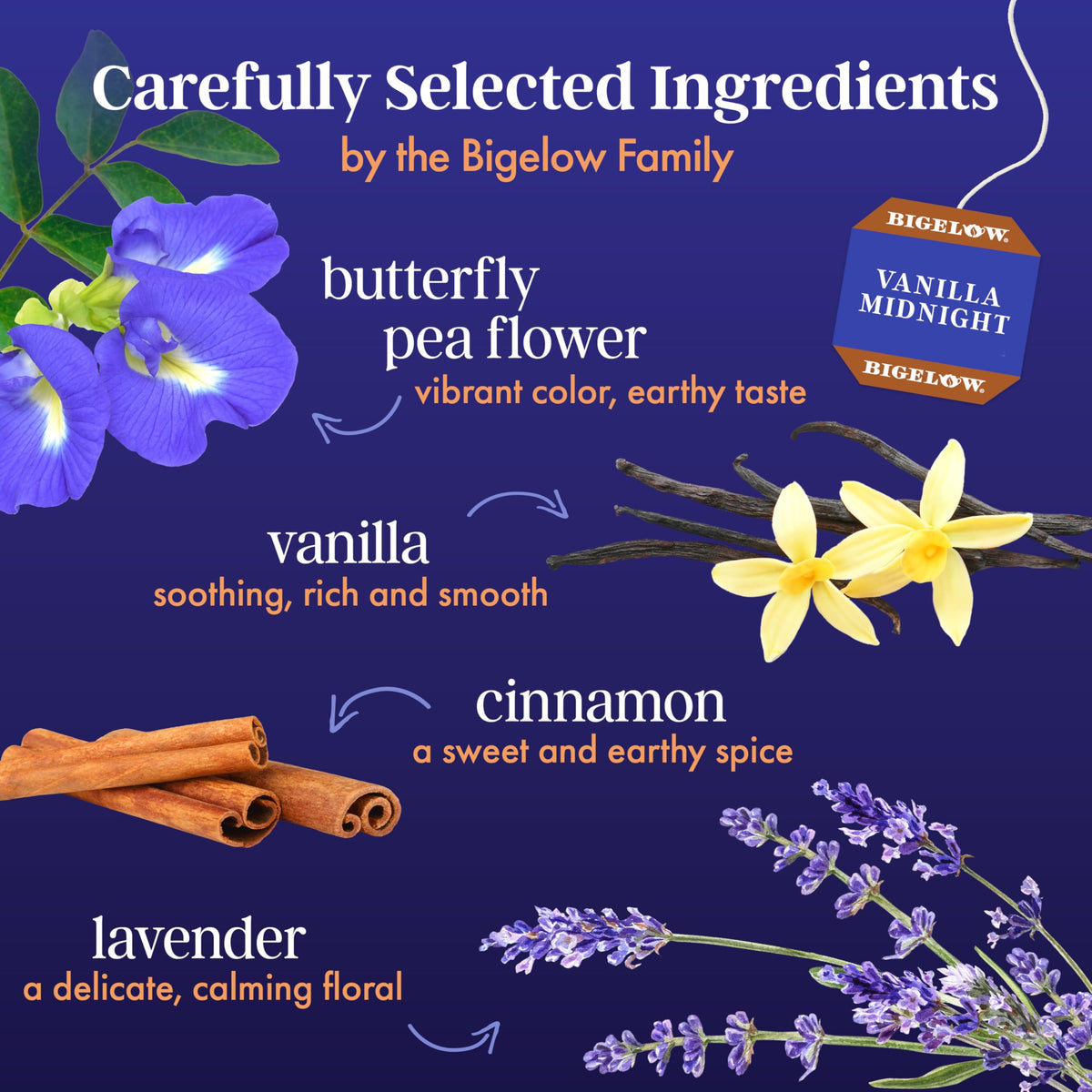 Bigelow Tea Vanilla Midnight Butterfly Pea Flower, 18 Count (Pack of 6)