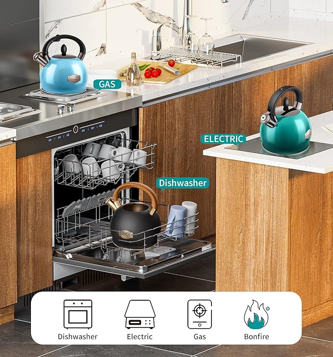Tea Kettle & Tea Pot, 2.64 Quart Food Grade Stainless Steel Induction Whistling Tea Kettle for Stove Top Home Daily Use Teapot with Cool Touch