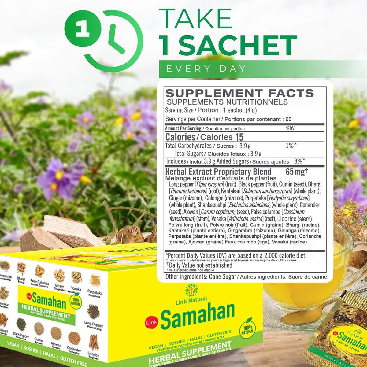 LINK SAMAHAN SAMAHAN Ayurvedic Herbal Tea Packets - Sri Lankan Ceylon Blend with 14 Natural Herbs Including Ginger, Black