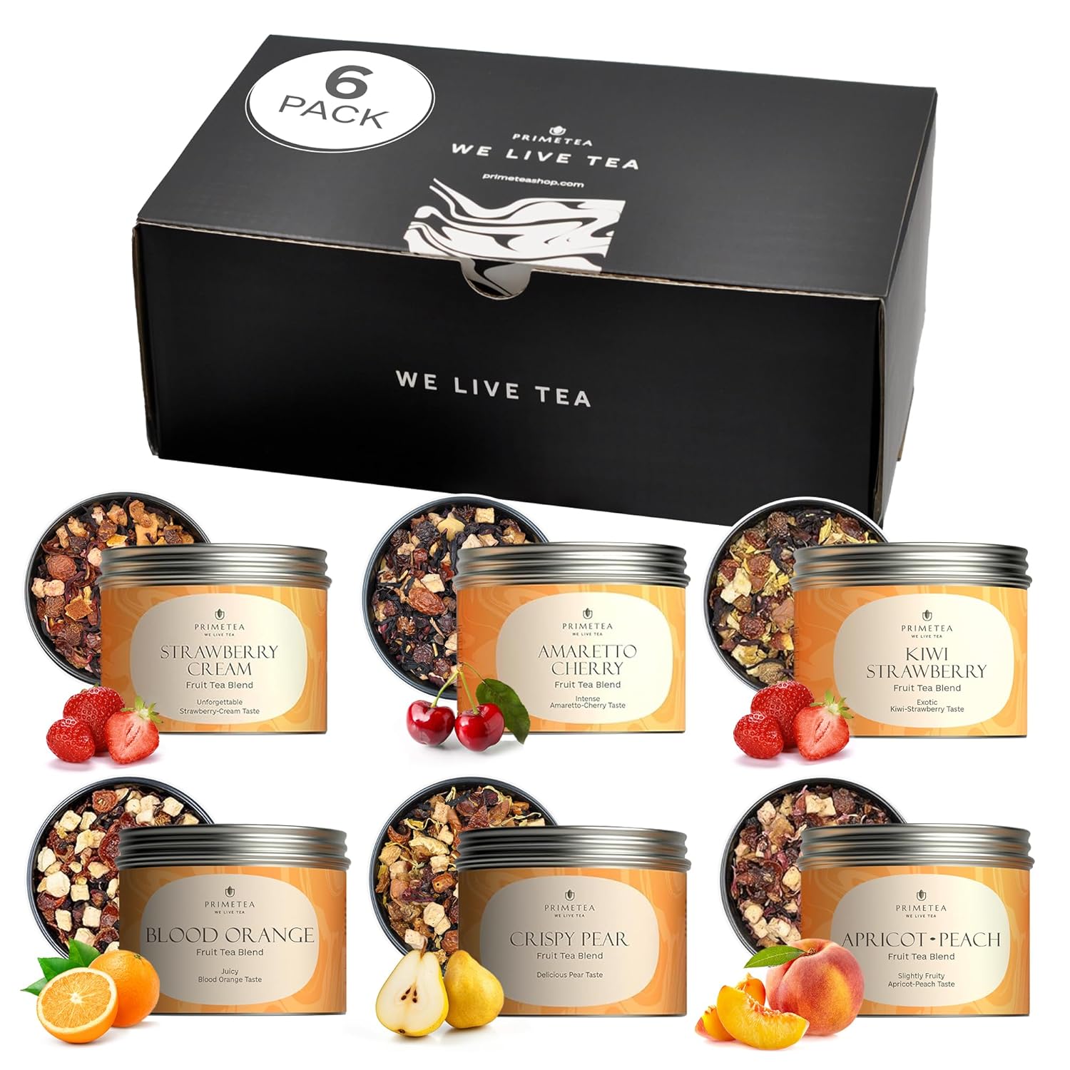 PRIME TEA - Fruit Tea Sampler Set - Assorted Variety Fruit Tea Box with Herbal, Fruit and Spices Loose Leaf Tea Blends, Flavorful Assortment - 6 Samplers - Favorites - Up to 150 Cups | 12 Ounce