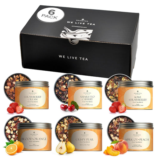 PRIME TEA - Fruit Tea Sampler Set - Assorted Variety Fruit Tea Box with Herbal, Fruit and Spices Loose Leaf Tea Blends, Flavorful Assortment - 6 Samplers - Favorites - Up to 150 Cups | 12 Ounce