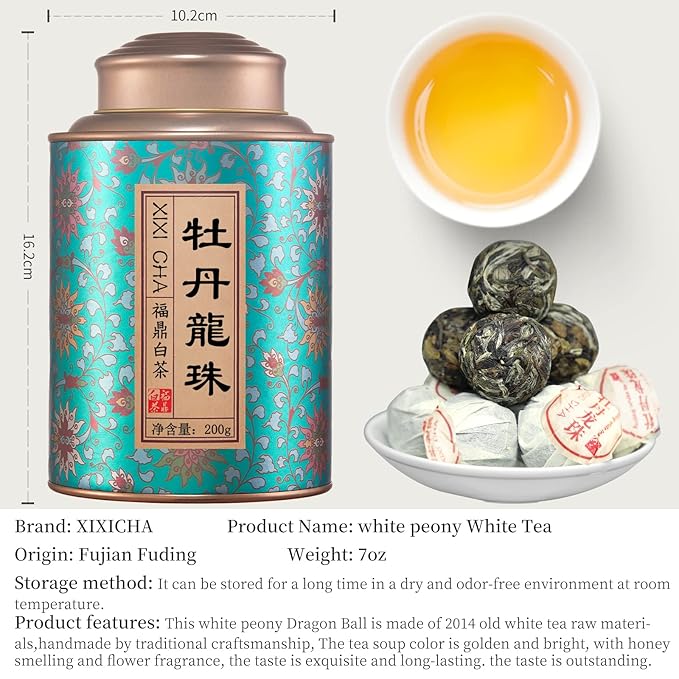 XIXICHA White Tea White Peony Tea 2013 Old White Tea Chinese Tea Fuding Dragon Pearls Tea7oz bai mu dan tea planting-Rich in antioxidants 白茶 白牡丹茶