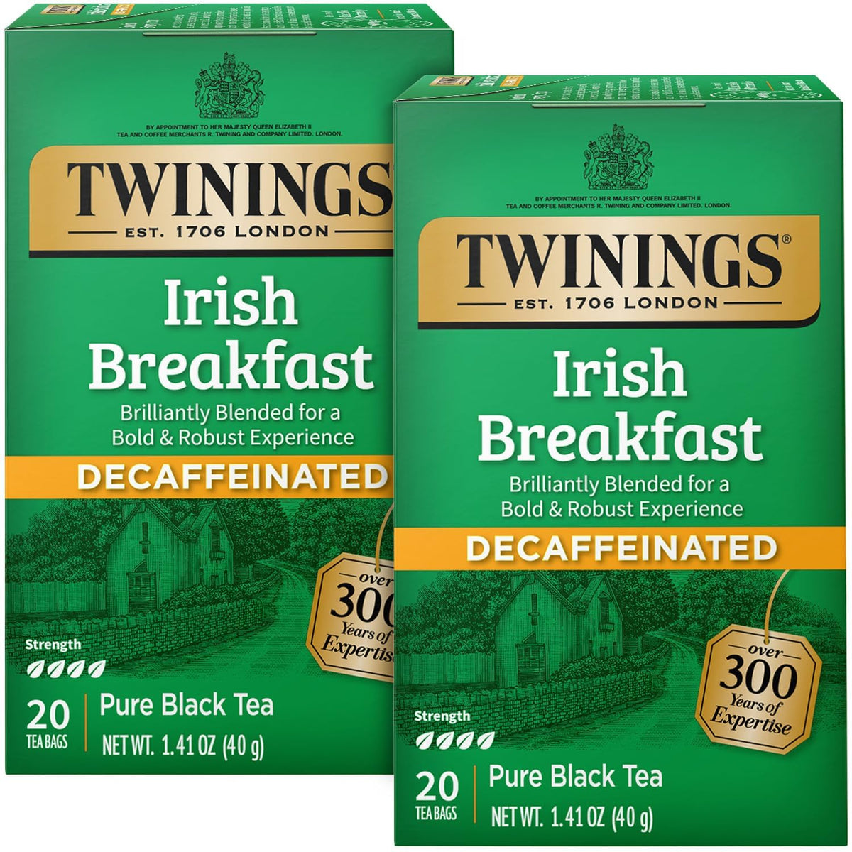 Twinings Irish Breakfast Decaf Black Tea 2-Pack, 20 Count Ea