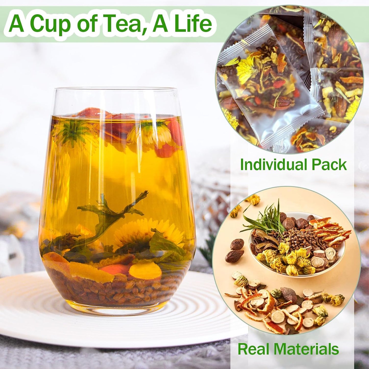 15 Bags Dandelion Wolfberry Tea, Natural Kidneys &amp; Liver Health Goji Berry Chrysanthemum Cassia Seed Tea, Seven Natural Herbal Ingredients, For Kidney &amp; Liver Health(15bags, 150g)