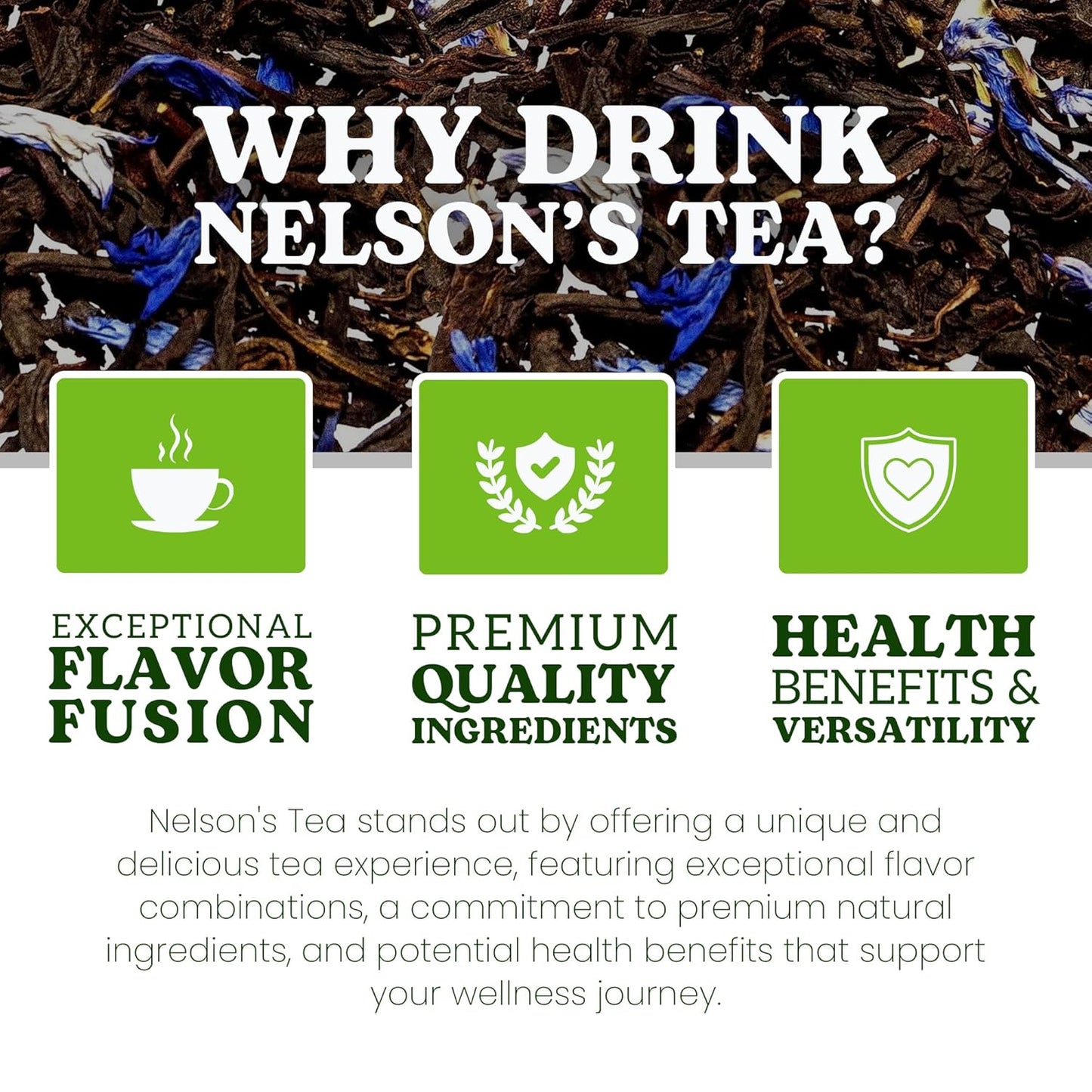 Nelson's Tea - A Portrait of Earl Grey - Exquisite Loose Leaf Black Tea Infused with Cornflower Petals & Bergamot Flavor - Premium Loose Leaf Tea Leaves - Perfect Blend for Tea Enthusiasts - 16 oz.