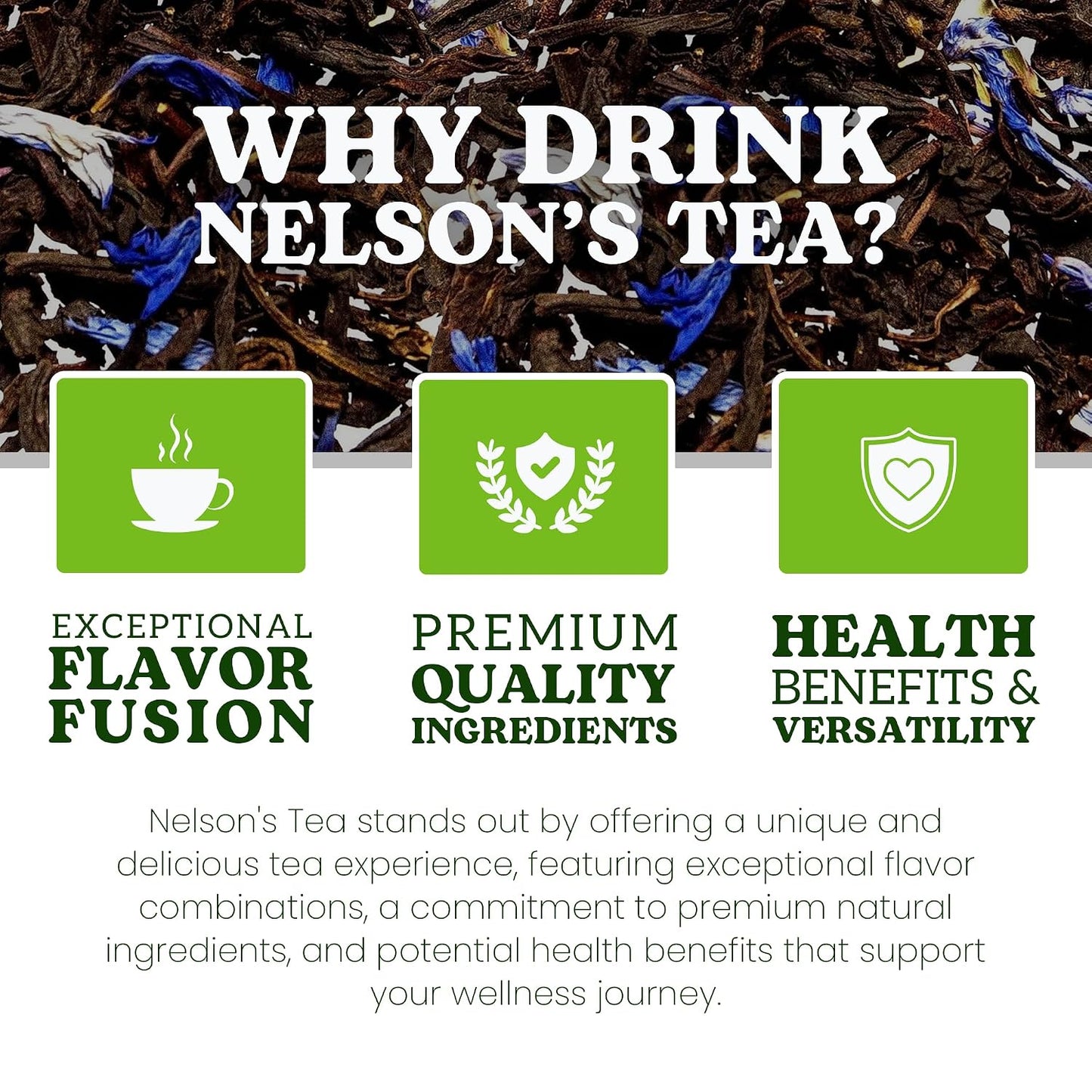 Nelson's Tea Portrait Earl Grey Cornflower Loose Leaf Black Tea, 16 oz | Petals Bergamot Classic • Tea • Loose Leaf Black Tea • Cornflower Petals • Portrait Earl Grey Cornflower Loose Leaf Black