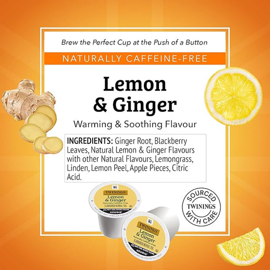 Twinings Lemon & Ginger Herbal Tea 72 K-Cup Pods for Keurig, 12 Count (Pack of 6), Tangy & Spicy, Naturally Caffeine-Free, Enjoy Hot or Iced