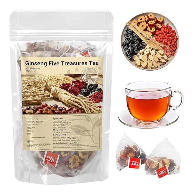 Bnwuam Ginseng Five Treasures Herbal Tea – Caffeine-Free TCM Blend for Energy & Immune Support, Daily Wellness Infusion