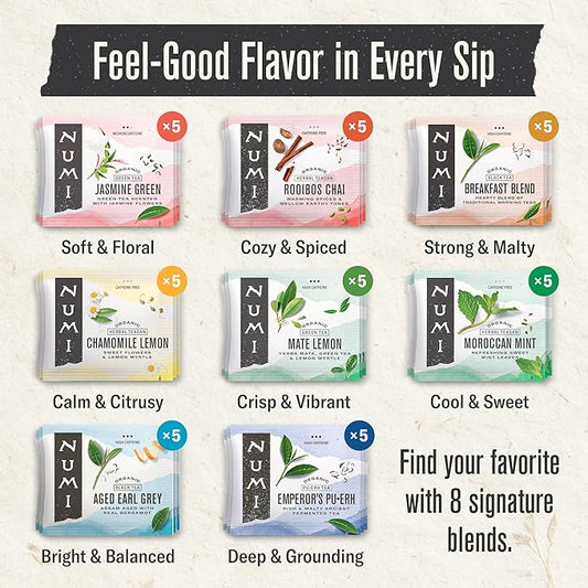 Numi Organic Tea By Mood Gift Set, 40 Tea Bag Assortment, Premium Organic Black, Pu-erh, Green, Maté, Rooibos & Herbal Teas
