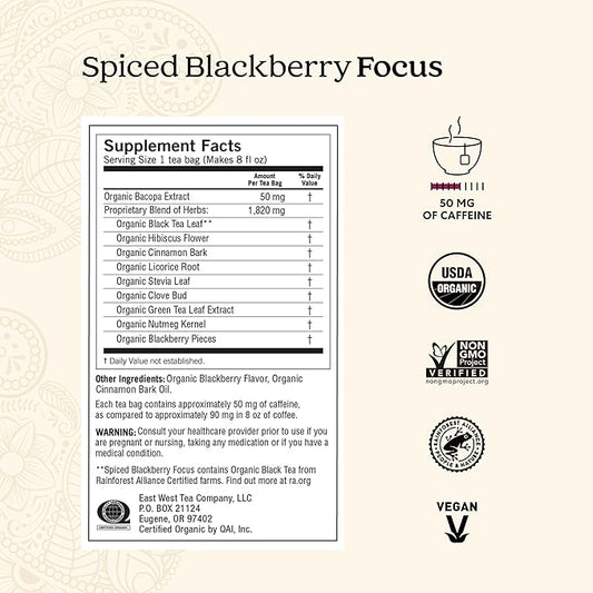 Yogi Spiced Blackberry Focus Tea, Vegan Friendly, Kosher, USDA Certified Organic, Non-GMO, 16 Tea Bags (Pack of 6)