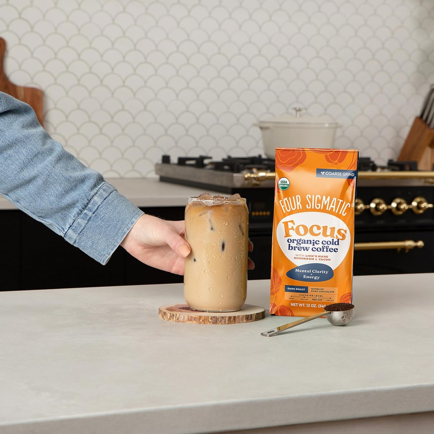 Four Sigmatic Organic Cold Brew Coffee Grounds | Dark Roast, Coarse Grounds with Lion's Mane and Chaga | Cold Brew Mushroom Coffee for Crash-Free Focus | 12 oz Bag