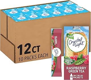 Crystal Light Raspberry Green Tea Naturally Flavored Powdered Drink Mix, 120 ct Pack, 12 Boxes of 10 On-the-Go-Packets