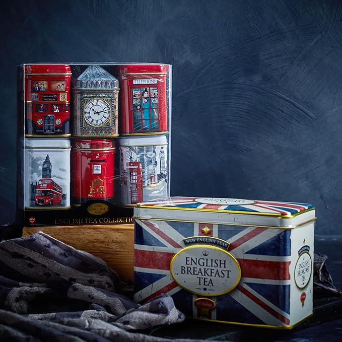 Iconic London Sights 6x Tea Tins with Fine English Breakfast Loose Leaf Tea, British Souvenir, Big Ben, UK Foods (Pack of 2)