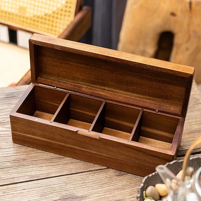 Acacia Wooden Tea Bag Organizers, Tea packet Storage Boxes, Tea Caddy for Tea Bags Chest, Teabag Holder Containers, Teabox Station Display